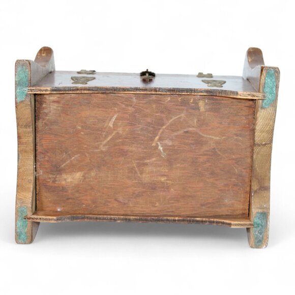 Vintage Rustic Wood & Metal Locking Trunk Jewelry Box With Bark Lid - Picture 7 of 7